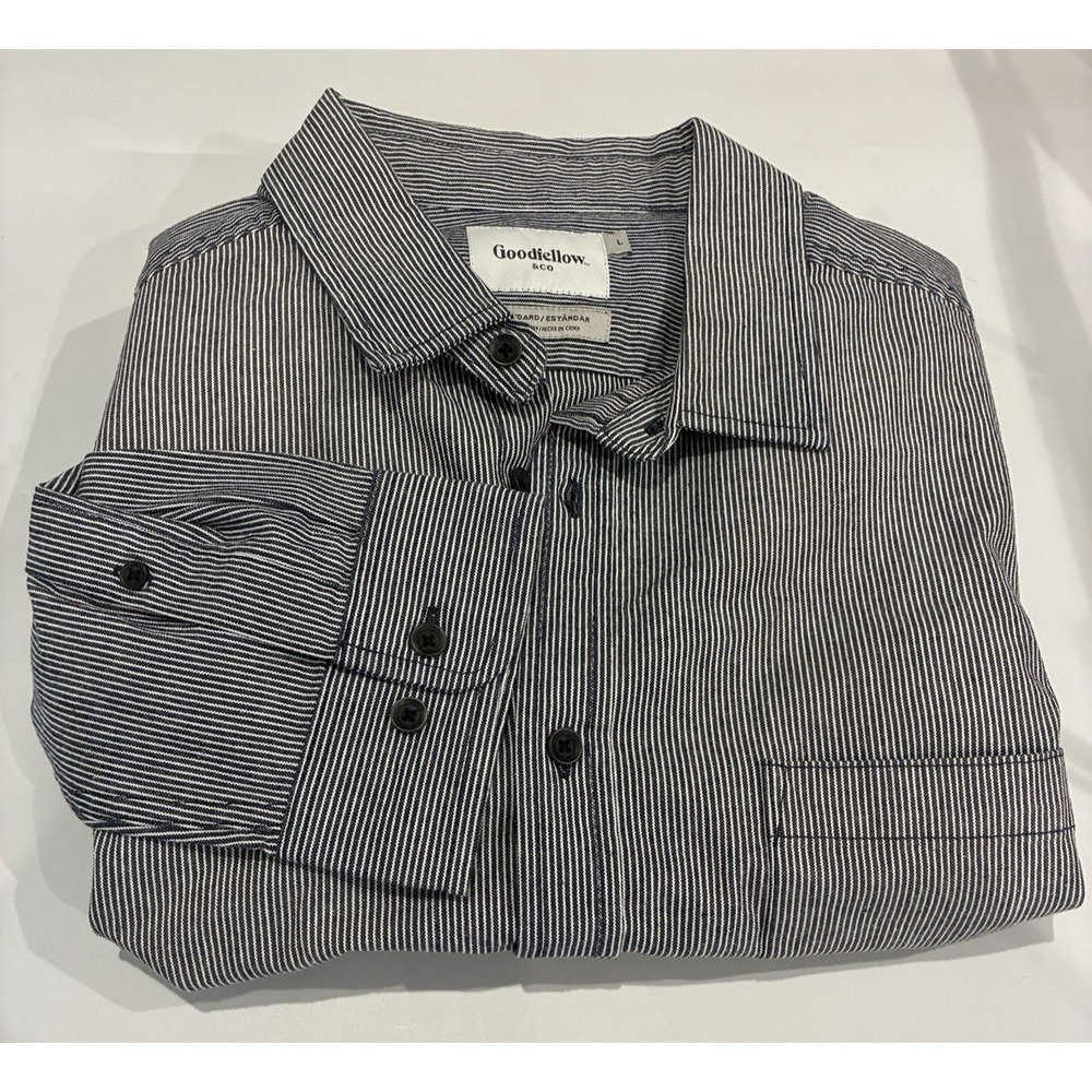 Goodfellow & Co Denim Button Down Shirt Mens L Navy Railroad Stripe Heritage